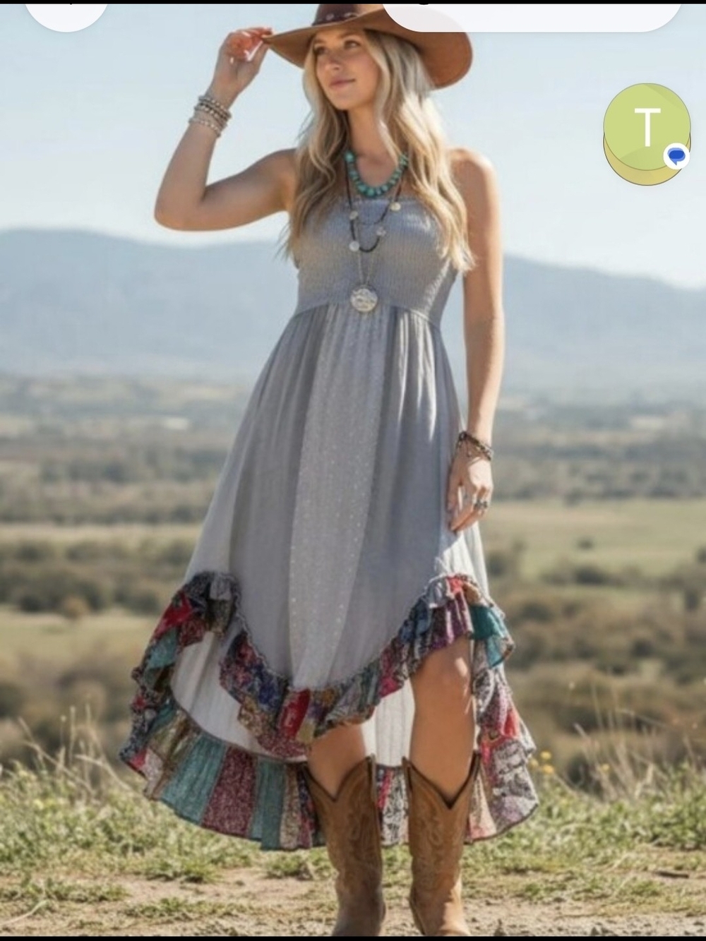 Boho Gray High-Low Ruffle Sundress